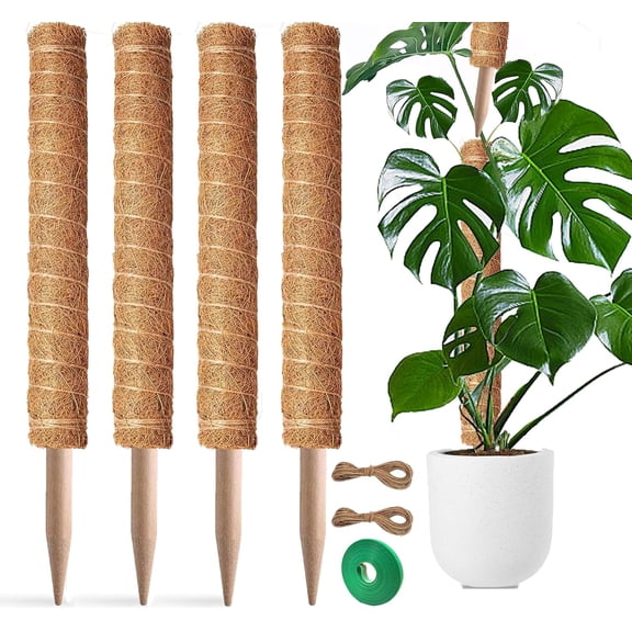 Moss Pole, 4 Pack 17Inch Monstera Plant Support for Climbing Plants Accessories Indoor -Stackable Poles Stakes -Coir Pole Sticks Potted -Pothos, Tall Trellis
