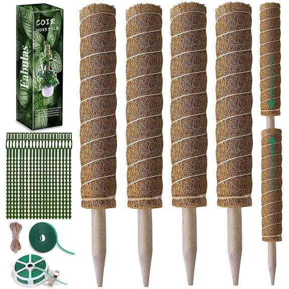 Moss Pole 47.5 Inch - Monstera Plant Support, 4 Packs 16 Inch Plant Stakes for Indoor Plants Coco Coir Moss Pole Sticks for Climbing Potted Live Plants, Pothos, Philodendron, with Garden Ties