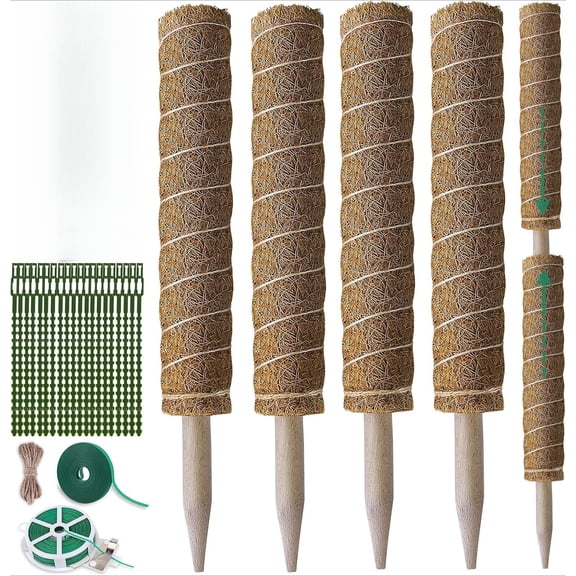 Moss Pole 58.7 Inch - Monstera Plant Support 5 Pack, 17.5" and 12" Plant Stakes for Indoor Plants Coco Coir Moss Pole Sticks for Climbing Potted Live Plants, Pothos, Philodendron