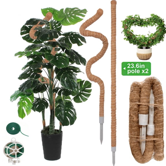 Moss Pole for Climbing Plants, 2 Pack 23.6 Inch Bendable Plant Support Stakes with Coco Coir & Jute Rope, Indoor Trellis for Monstera, Pothos, Philodendron Houseplants