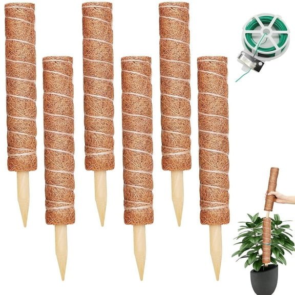66"Moss Pole Monstera 6 Pack 16"Coir Totem Plant Support Pole Coco Coir Pole Support for Indoor Plants Plant Climbing Support Moss Pole for Potted Plants Plant Support Extension