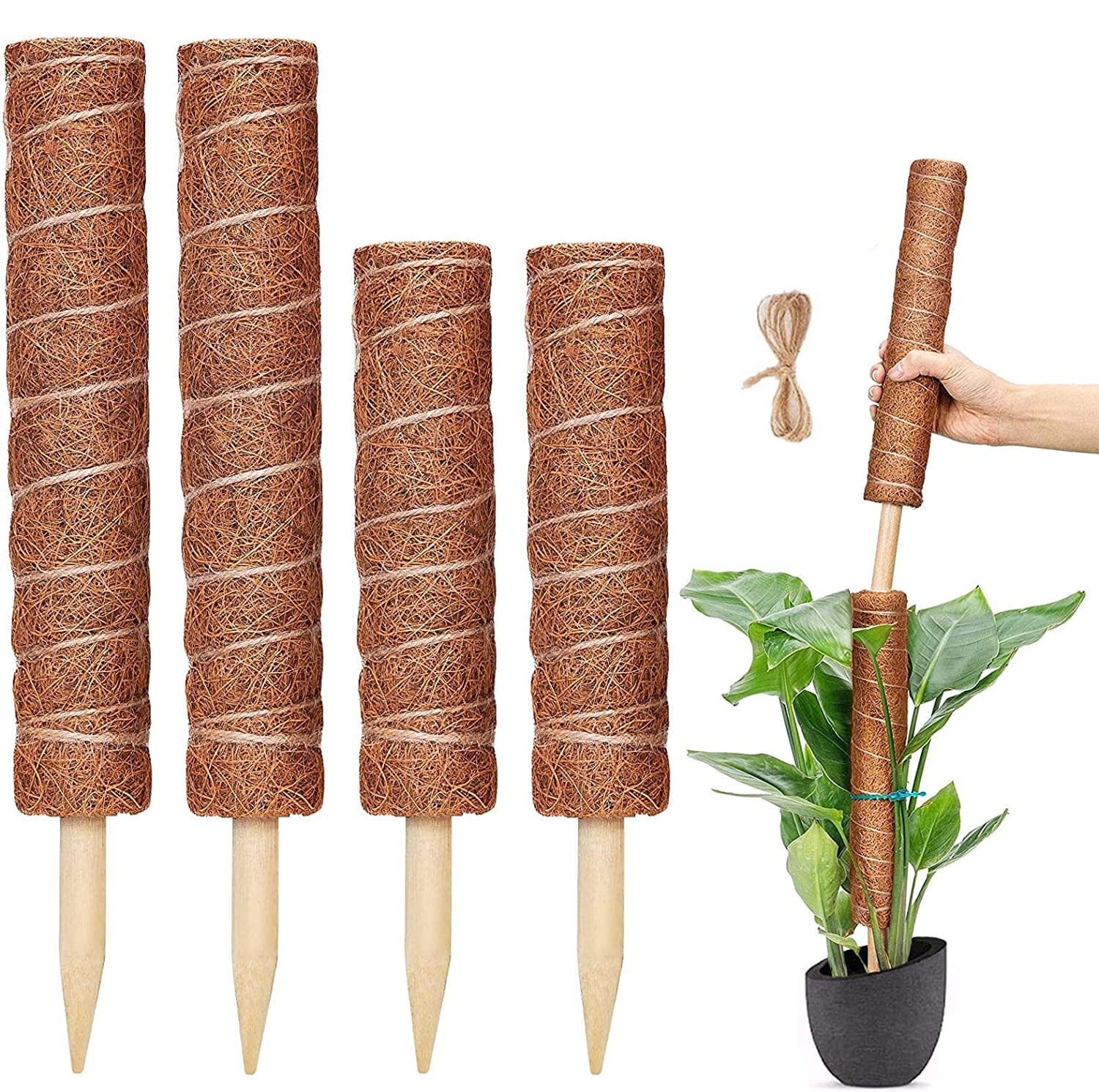 Moss Pole for Plant Climbing Support 4 Pack(17"x2, 12"x2), Coir Moss
