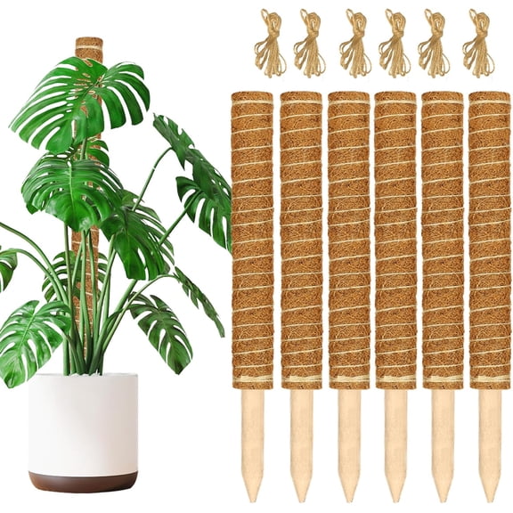 Moss Pole for Plants Monstera,【6 Pack】 17 inch Plant Support Pole, Extendable Coir Totem Pole for Potted Plants Pothos, Train Indoor Climbing Plants to Grow Upwards