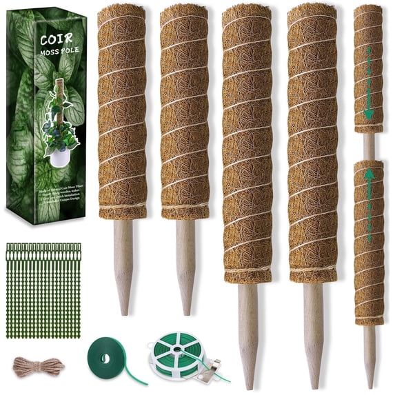 LANNEY Indoor Monstera Houseplant Stakes, Moss Poles for Garden, Coir Totem Sticks, 4 Pack, Brown