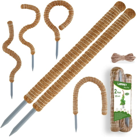 LANNEY Moss Pole for Plants Monstera, 50 Inch Bendable Moss Pole for Climbing Plants, 2 Pack 25 Inch Coir Totem Pole for Monstera Plant Support Indoor