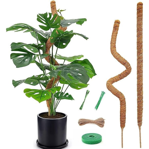 Moss Pole for Plants Monstera, Bendable Moss Pole for Climbing Plants, 2 Pack 25 Inch Coir Totem Pole for Monstera Plant Support Indoor