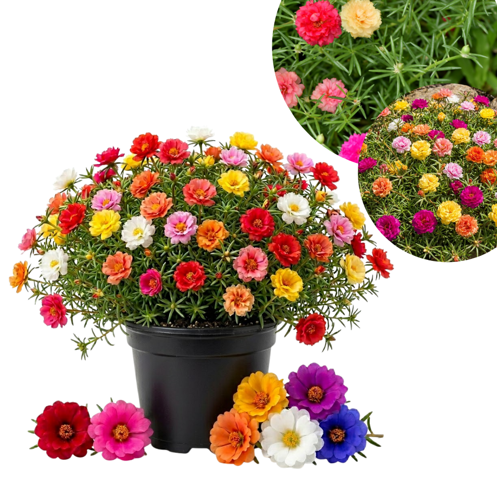 Moss Rose Live Plant, Moss Rose Portulaca Plants, Random Color Portulaca Flower in 4 Inch Pot, 4-6 Inches Tall, Easy Care Blooming Outdoor Plant