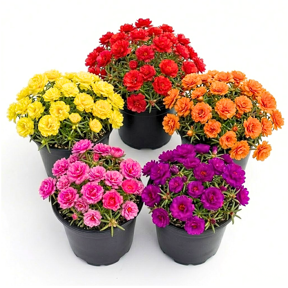 Moss Rose Portulaca Live Plant, Moss Rose Flower Plant, Random Color Blooms in 4 Inch Pot, 4-6 Inches in Height, Perennial Flower Plant