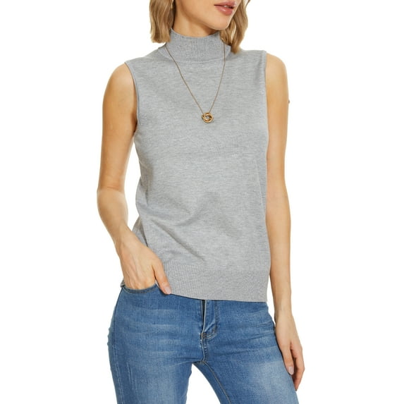 Cizayoi Women' Sleeveless Mock Neck Tops Sweater Knit Turtleneck Vest