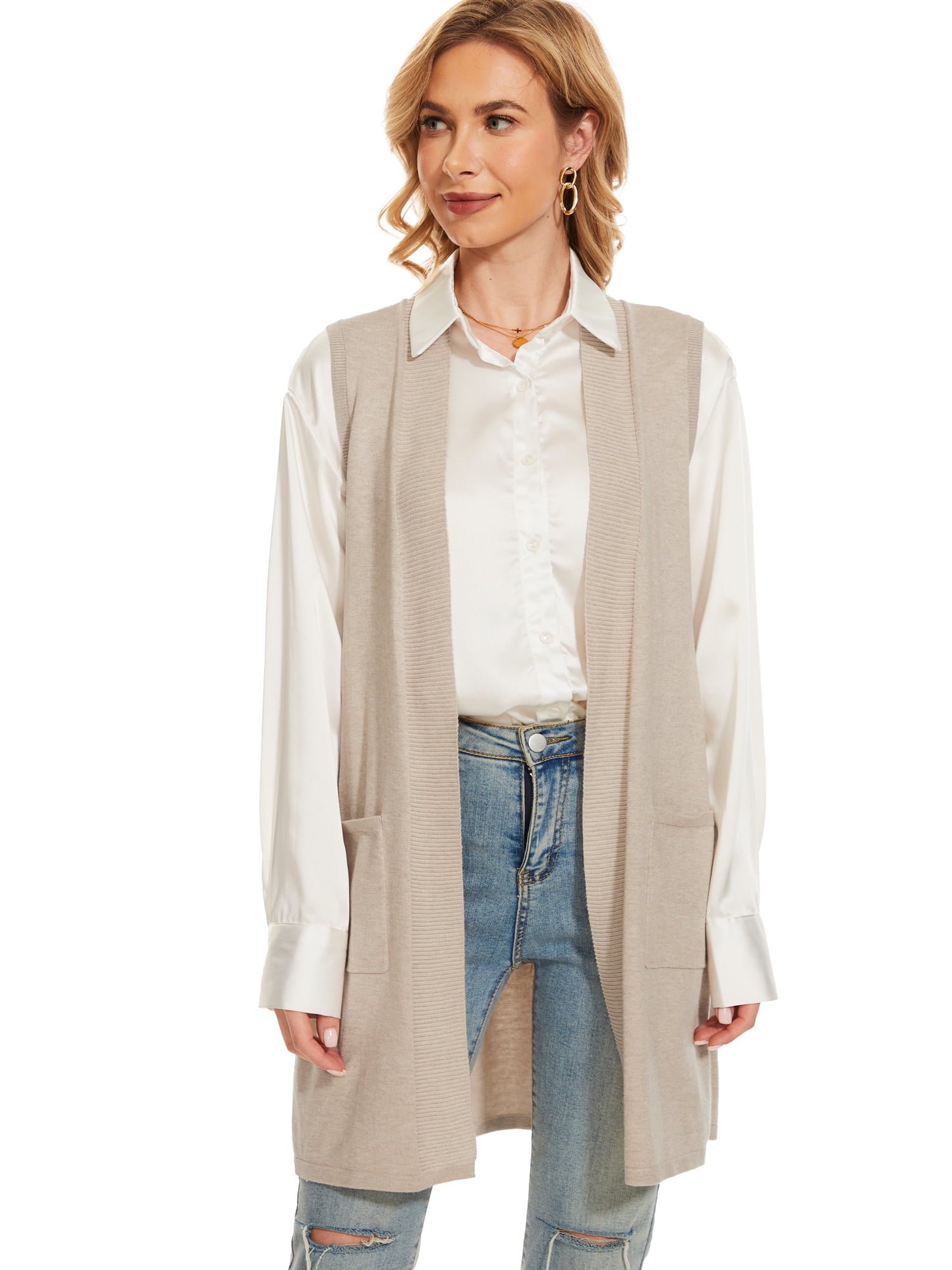 Popana Women's Sleeveless Long Duster Cardigan – Lightweight Open Front Vest, Made In USA - View #4