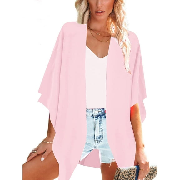 Cizayoi Women's Beach Kimono Sheer Chiffon Cover Ups Casual Loose Open Front Cardigan Tops