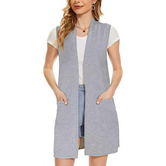 Cizayoi Women's Long Knit Sleeveless Pockets Cardigan Vest