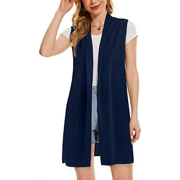 Cizayoi Women's Long Open Front Knit Sleeveless Cardigan Vest
