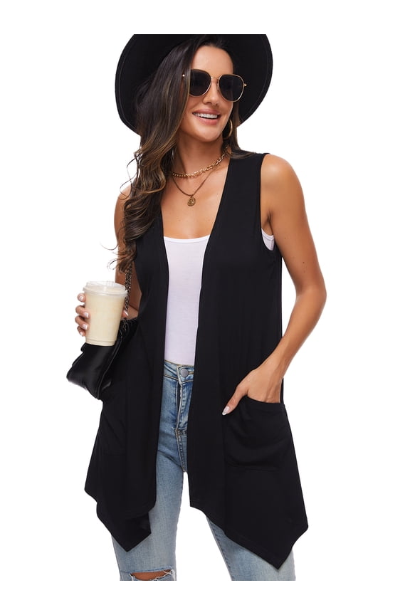 Women's Sleeveless Cardigan Vest Draped Open Front Asymmetric Hem Cardigans