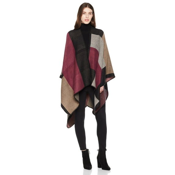 Cizayoi Women's Travel Plaid Shawl Wrap Open Front Poncho Cape Ruana Fall Winter