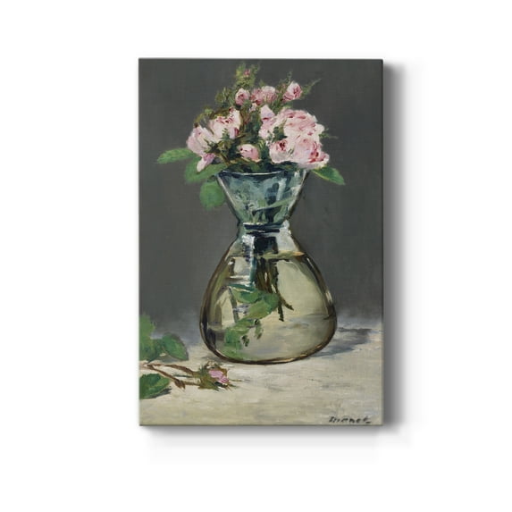 Moss Roses in a Vase Premium Gallery Wrapped Canvas - Ready to Hang - 12 x 18