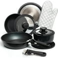 thumbnail image 1 of Moss & Stone 10pcs Black Pots and Pans Set Non Stick, Cookware Sets Detachable Handle, RV Kitchen Set Removable Handle, Oven Safe, Induction Ready, Stackable Non-stick Set, Camping Cookware Set, 1 of 8