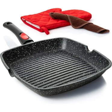 Moss & Stone Square Grill Pan For Indoor Cooking, Rv Die Casting Aluminum Grill Pan, Removable Handle Nonstick Stove Top Grill Pan for Meats & Vegetables, 11In Square Pan with Detachable Handle