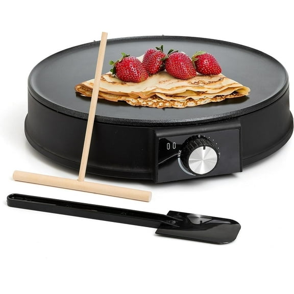 Moss & Stone 12 Inch Electric Griddle & Crepe Maker Machine. Electric Crepe Maker with Adjustable Temperature for Blintzes Pancakes & Tortilla, Non-Stick Crepe Pan & Batter Spreader & Spatula