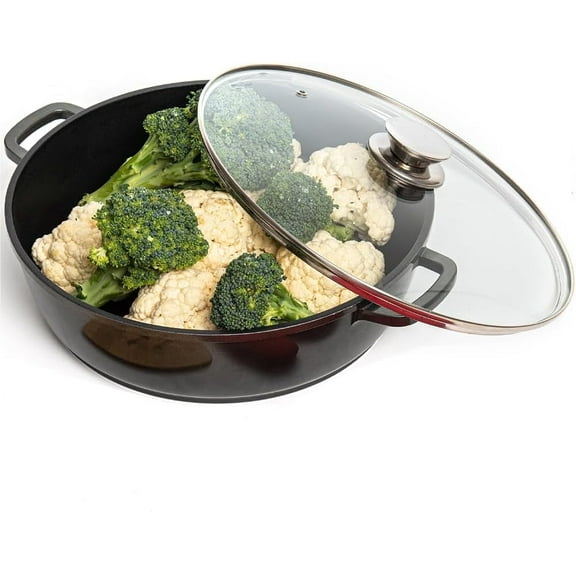 Moss & Stone 12 Inch Large Skillet With Lid, 5 Quart Saute Pan With Lid, Dishwasher & Oven Safe Skillet, Double Handled Nonstick Deep Frying Pan With Non Toxic Coating, Everyday Pan 12x12in