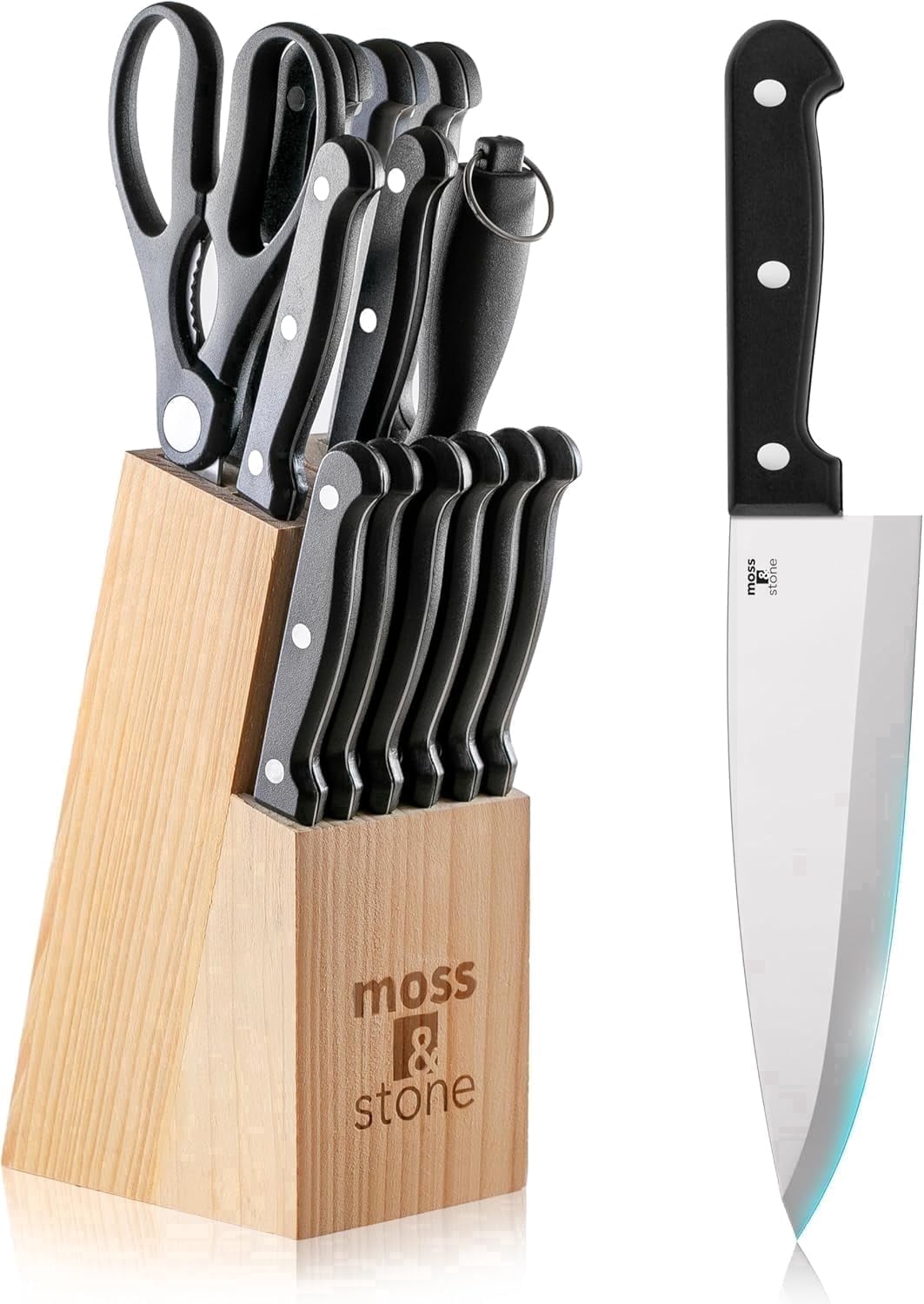 Moss & Stone, Kitchen Knife Set, 14-Pcs, Stainless Steel with