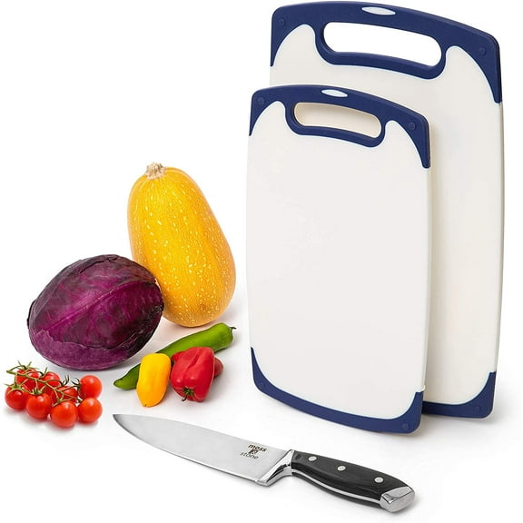 Moss & Stone 2 Piece Cutting Boards with Grip Handle for Kitchen & Chef Knife | Polypropylene and Dishwasher Safe | BPA-Free