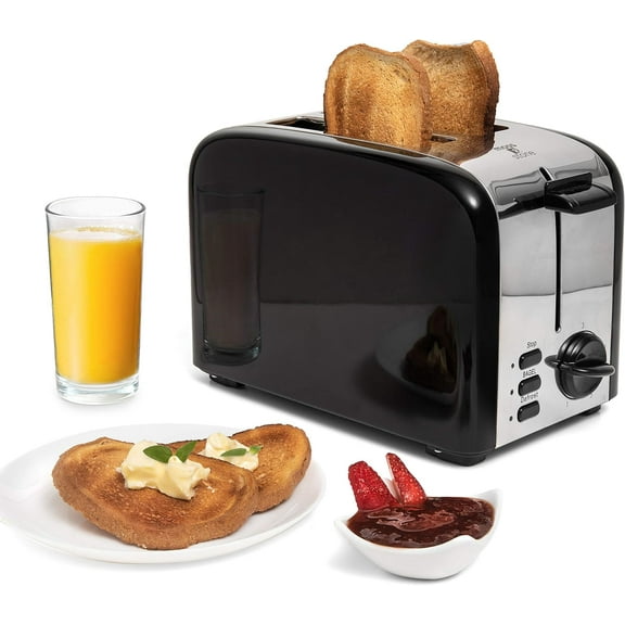 Moss & Stone 2 Slice Toaster, 1.5in Extra-Wide Slot Toaster For Bagel & Defrost with 5 Shade Settings, Bread Toaster 2 Slice With Removable Crumb Tray (black toaster)
