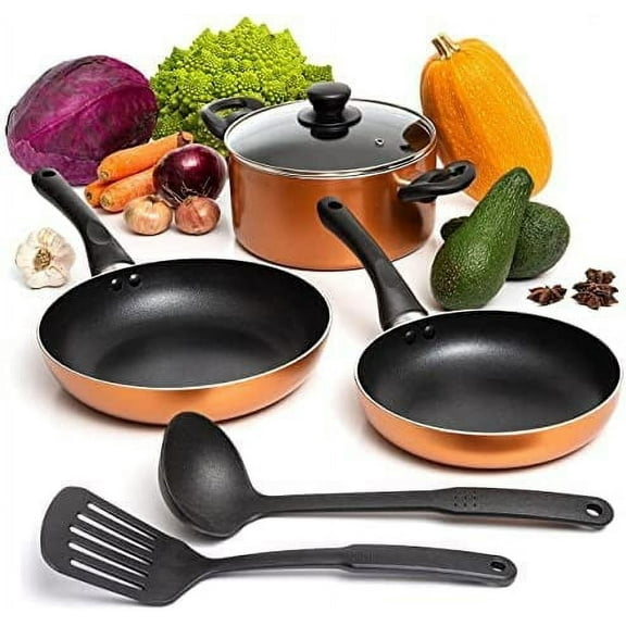 Moss & Stone 4 Peice Pots & Pans Set Nonstick Cookware Set, Aluminum Pots and Pans, Copper Pots and Pans Set with Glass Lid, Dishwasher Safe, Cooking Set