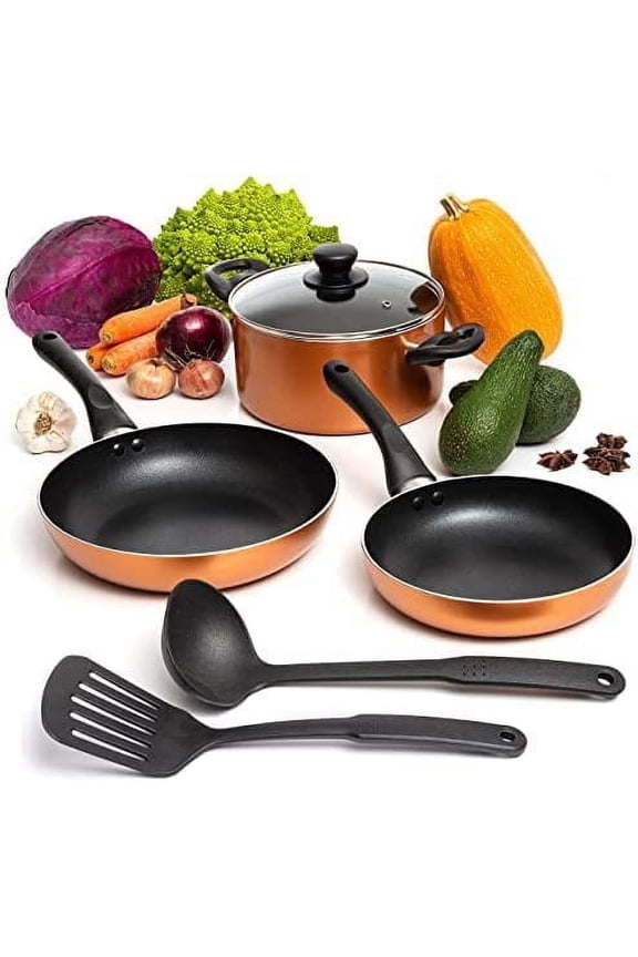 4 Peice Pots & Pans Set Nonstick Cookware Set, Aluminum Pots and Pans, Copper Pots and Pans Set with Glass Lid, Dishwasher Safe, Cooking Set