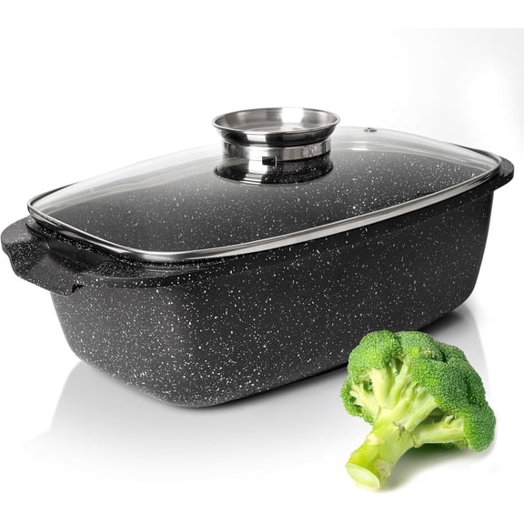 Moss & Stone 6 Qt Induction Compatible Aluminum Roaster Pot with Glass Lid