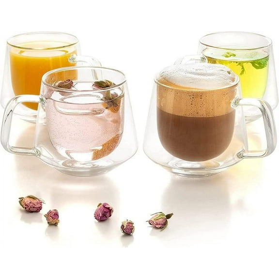 Moss & Stone 7.5 Oz Double Walled Espresso, Tea Glass Coffee Mugs Set of 4