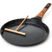 Moss & Stone 9.5 Inch Nonstick Crepe Pan with Spreader, Dosa Pan for Roti Dosa Tawa Comal Para Tortillas, Ceramic Flat Skillet Pan Induction Compatible, Pancake Pan for Stove Top - Black