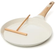Moss & Stone 9.5 Inch Nonstick Crepe Pan with Spreader, Dosa Pan for Roti Dosa Tawa Comal Para Tortillas, Ceramic Flat Skillet Pan Induction Compatible, Pancake Pan for Stove Top - White