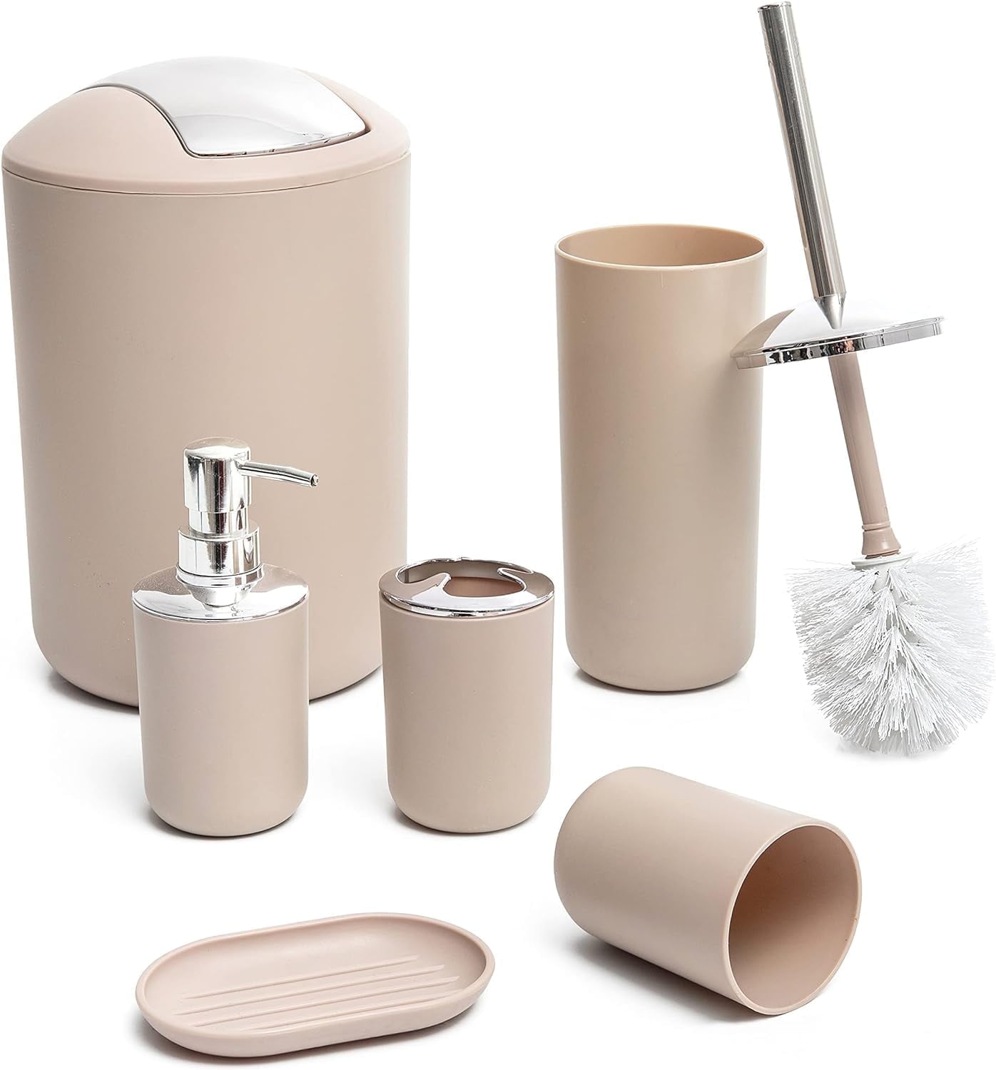 Moss & Stone 6 pcs Bathroom Accessories Set, Bathroom Decor Sets Includes Soap Dispenser, Toothbrush Holder, Toothbrush Cup, Soap Dish, A Bathroom Accessories Sets Complete (Beige) - Walmart.com