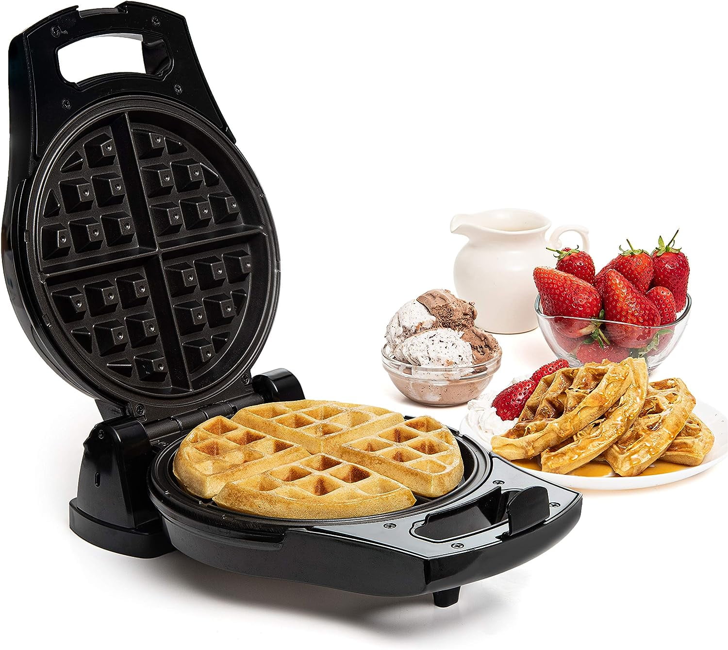 Belgian Waffle Maker, Electric Flip Waffle Machine with Adjustable Temperature Control, Non-Stick Grids for Smooth Release, Compact 8-Inch Round Waffle Maker, Black
