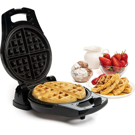 Moss & Stone Belgian Waffle Maker, Electric Waffle Machine, Flips & Non-Stick Grids,Temperature Control, Round Waffle (Black)
