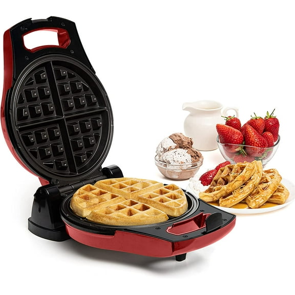 Moss & Stone Belgian Waffle Maker, Electric Waffle Machine, Flipside & Non-Stick Grids, Temperature Control, Round Waffle (Red)