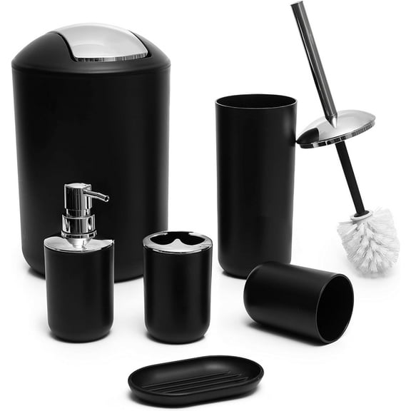 Moss & Stone 6 pcs Bathroom Accessories Set Includes Soap Dispenser, Toothbrush Holder, Toothbrush Cup, Soap Dish, A Complete Decor Black Set