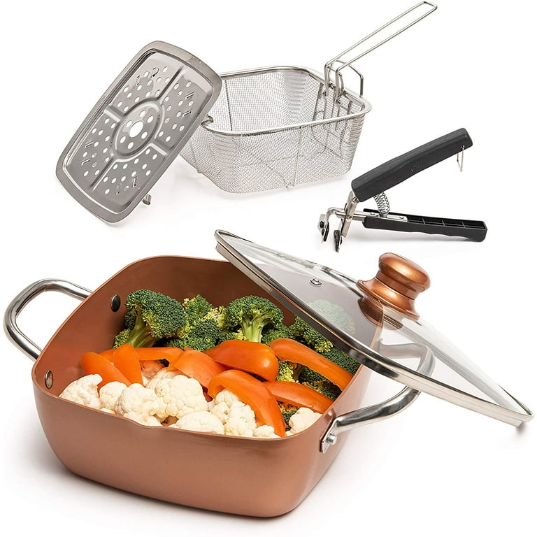 Moss & Stone Copper 5 Piece Set Chef Cookware, 9.5” Non Stick Pan, Deep  Square Pan