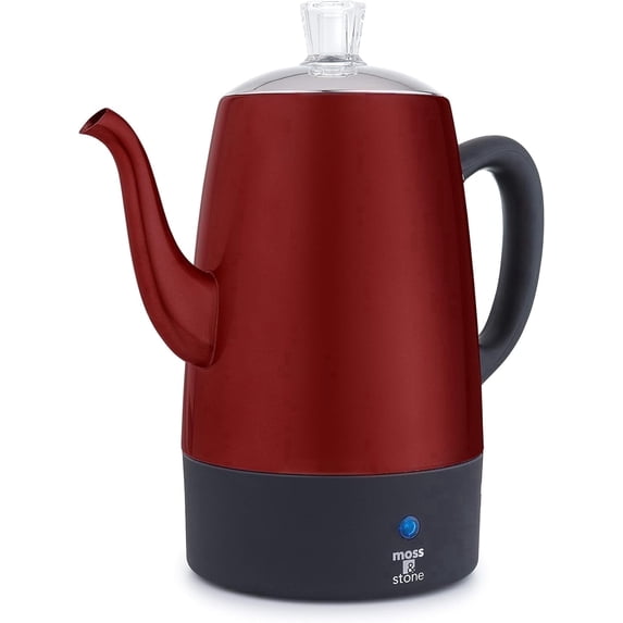 Moss & Stone Electric Coffee Percolator, Red Body with Stainless Steel Lid Coffee Maker, Percolator Electric Pot, Red Camping Coffee Pot 10 Cups