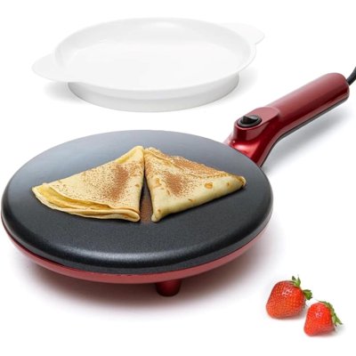 Moss & Stone Electric Crepe Maker 8 Inch, Pan Apo Portable Crepe Maker & Hot Plate Cooktop On/Off Switch, Nonstick Coating, Automatic Temperature Control, Easy To Use For Pancakes, Blintz, Chapati
