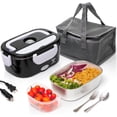 thumbnail image 1 of Moss & Stone Electric Lunch Box Food Heater for Adults Black & White Food Warmer Lunch Box, 12/24/110v Lunch Box Warmer Portable For Work/Car/Truck, Fork & Spoon & 1.5L Removable S.S Container, 1 of 10