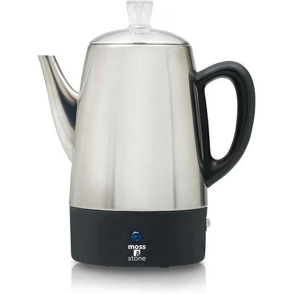 Moss & Stone Stone Electric Coffee Percolator 10 Cup Stainless Steel with Keep Warm Function and Coffee Basket