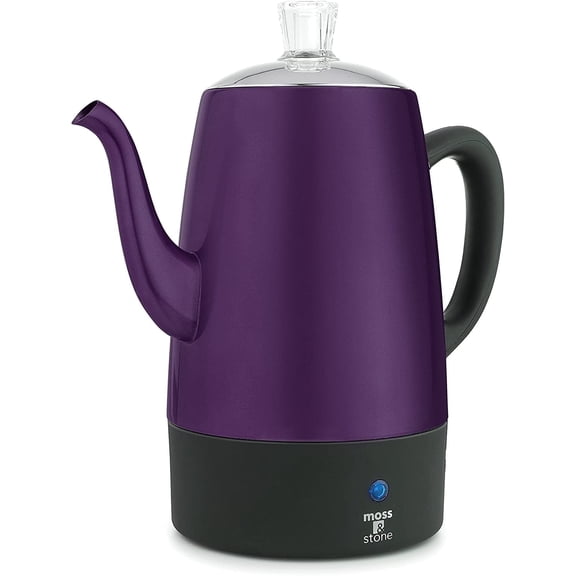 Moss & Stone Percolator Coffee Pot Electric 10 Cup, Stainless Steel Purple Coffee Maker, Coffee Percolator Electric With Keep Warm Function, 10 Cups Stainless Steel Percolator With Coffee Basket