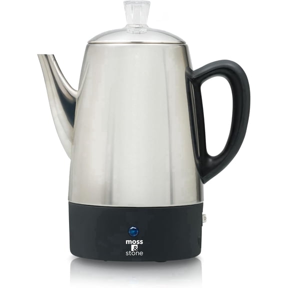Moss & Stone Stone Electric Coffee Percolator 10 Cup Stainless Steel with Keep Warm Function and Coffee Basket