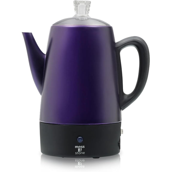 Moss & Stone Stone Stainless Steel Electric Coffee Percolator, 10 Cup, Purple with Keep Warm Function