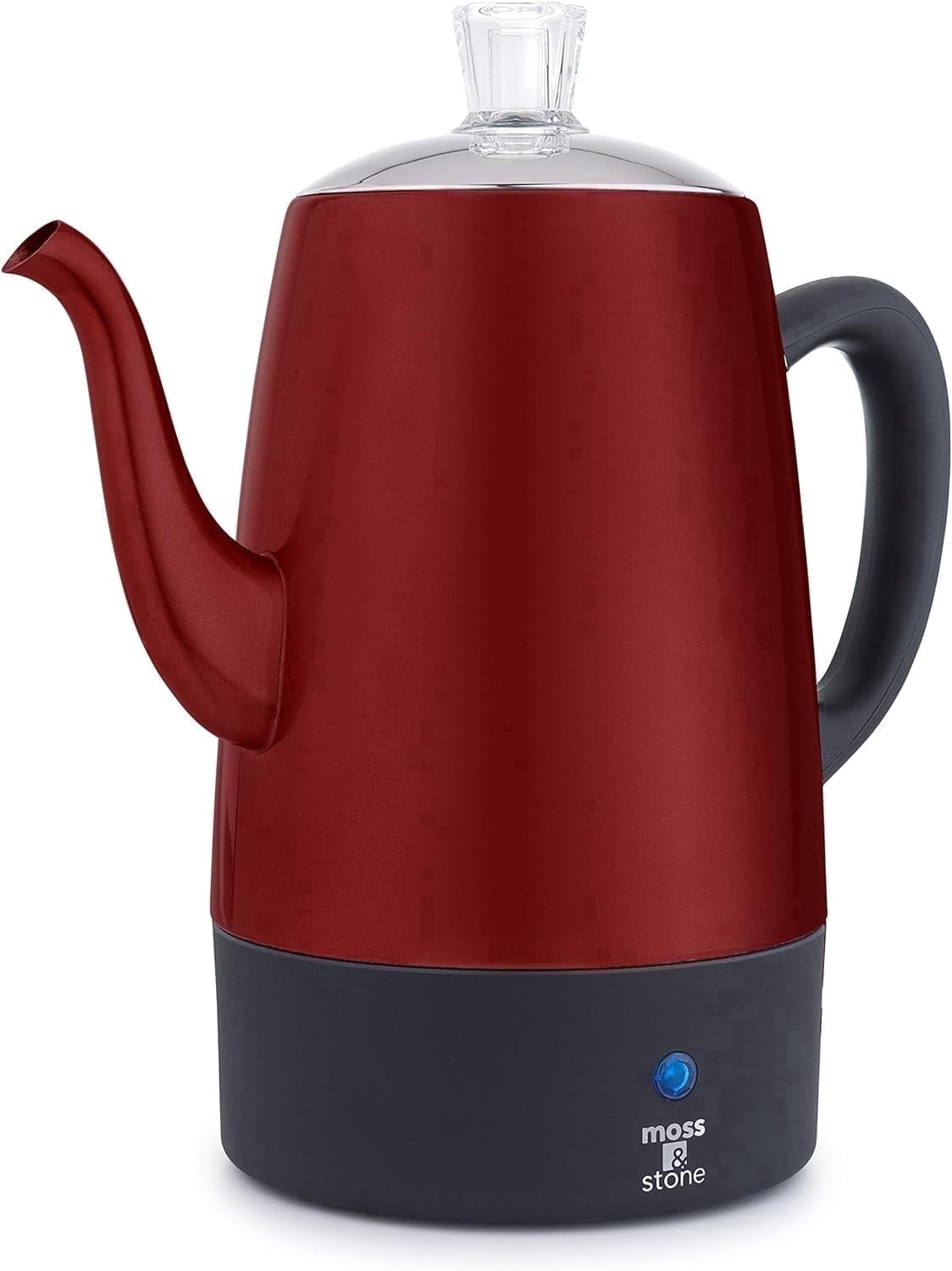 Moss & Stone Electric Coffee Percolator, Red Body with Stainless Steel Lid Coffee Maker, Percolator Electric Pot, Red Camping Coffee Pot 10 Cups