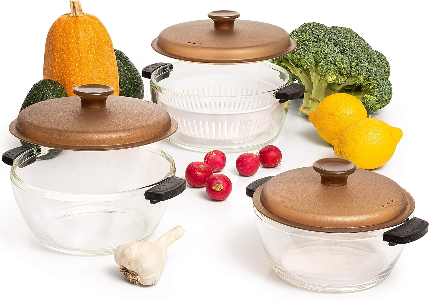 Moss & Stone 3 Piece Glass Casserole Set with Glass Lids, Baking Dish Set