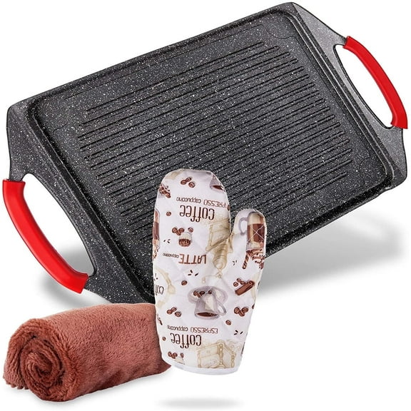 Moss & Stone Griddle Pan, Aluminum BBQ Rectangular Nonstick Aluminum Grill Pan