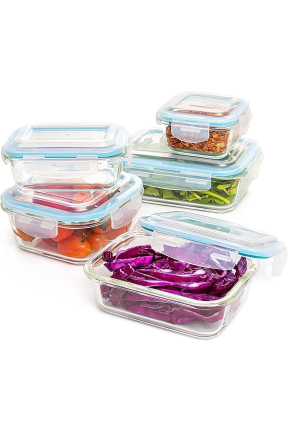 Kitchen Glass Food Storage Containers, Clear, 10-Count